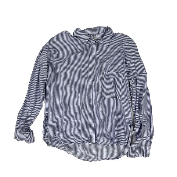 H&M Women’s Longer Sleeve White And Blue Striped Shirt Women’s Size 8 USA 38 EUR - Picture 1 of 3